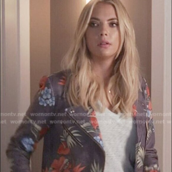 Veda Gray Tropical Print Leather Biker Jacket - Small - Picture 11 of 12